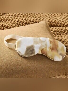 Casaluna Satin Sleep Mask in Beige and Gold Watercolor